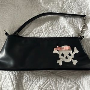Faux Leather Clutch with Skull & Bow